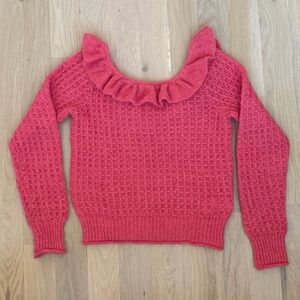 Anthropologie Pink Knit Sweater with Ruffle Detail